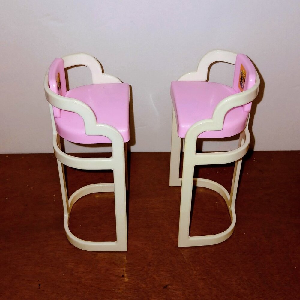 Vintage Barbie Mattel 1990 pink white bar stools playscale dollhouse furniture
